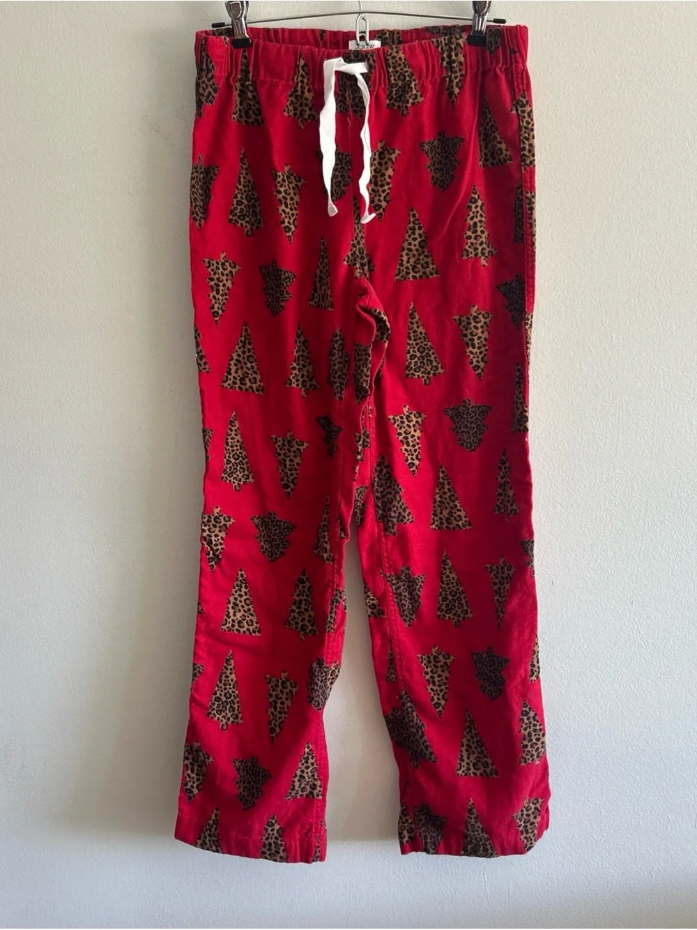 J. Crew Red Sweatpants with Leopard-Print Tree Motif